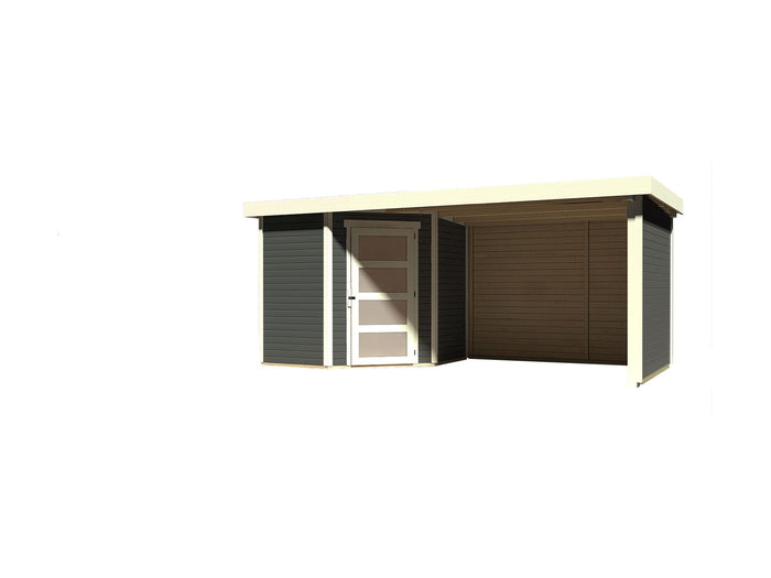 Karibu Gartenhaus Schwandorf 3 terragrau mit Anbaudach 2,75 Meter, Seiten- und Rückwand