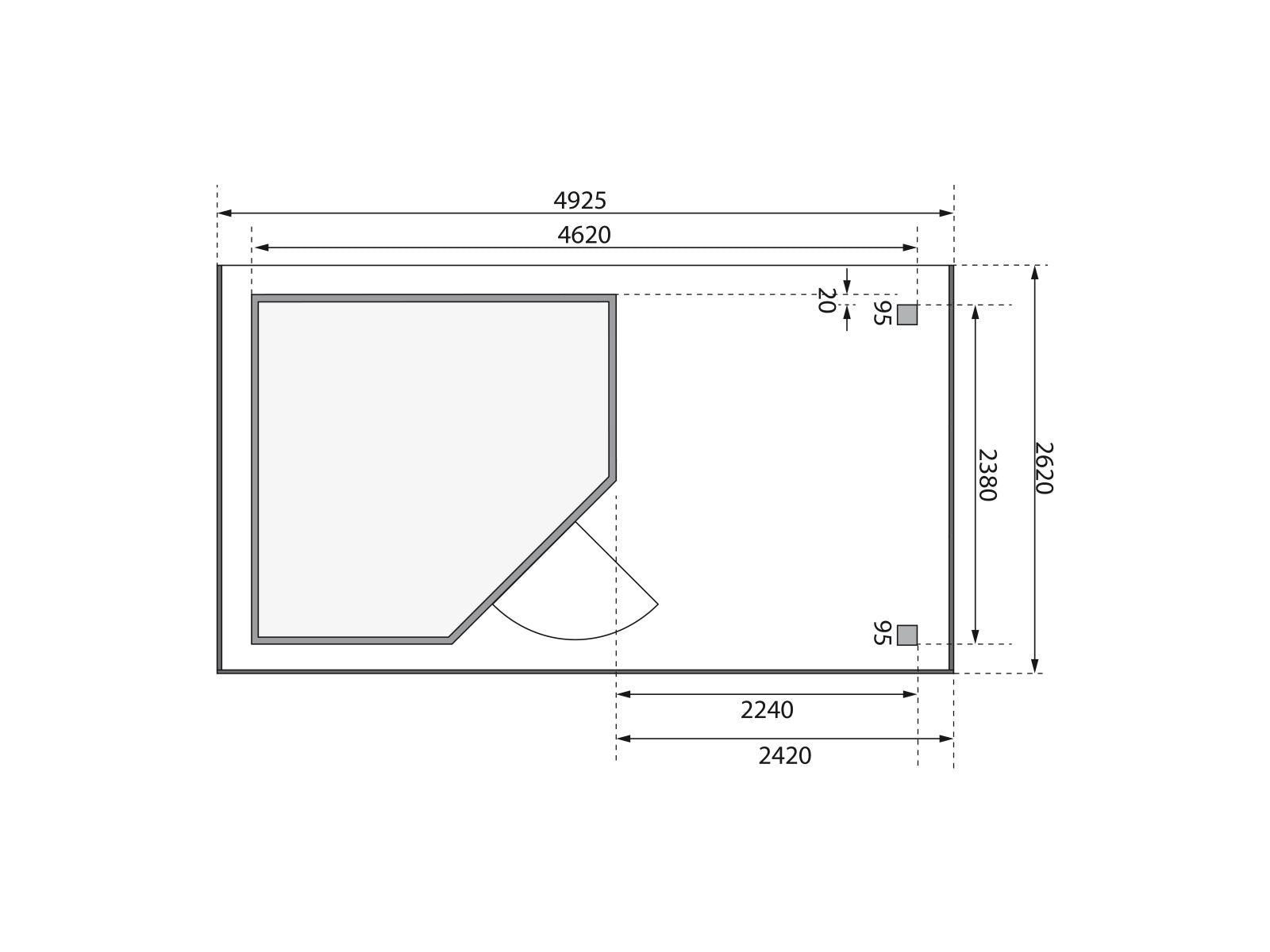 Karibu Gartenhaus Schwandorf 5 natur mit Anbaudach 2,25 Meter, Seiten- und Rückwand