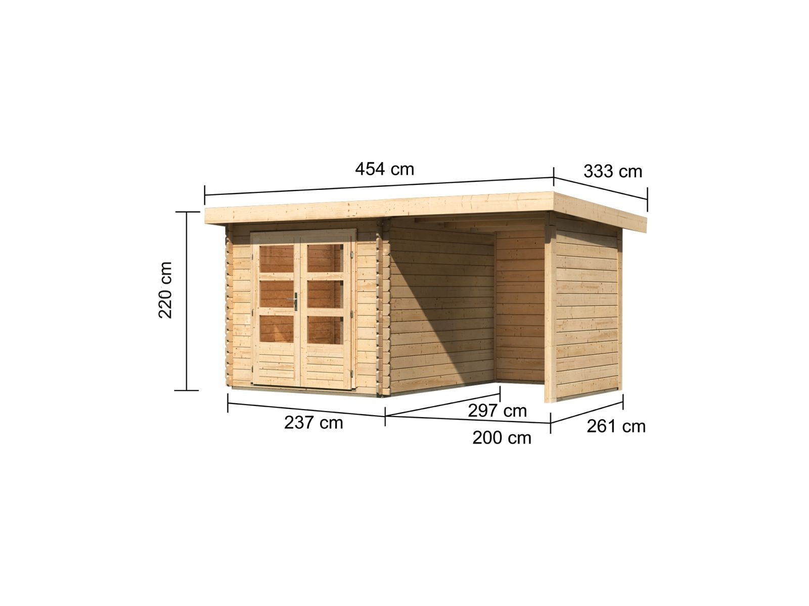 Karibu Gartenhaus Bastrup 4 mit Anbaudach 2 Meter, Rück- und Seitenwand