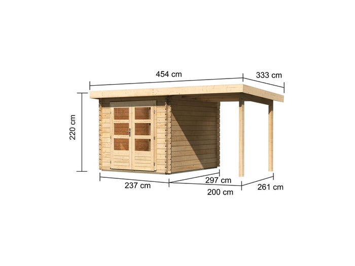 Karibu Gartenhaus Bastrup 4 mit Anbaudach 2 Meter