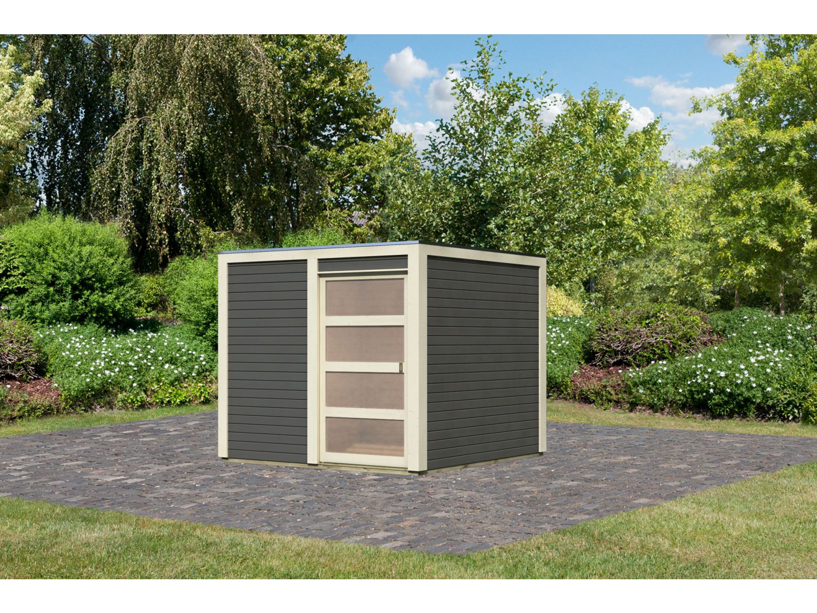 Karibu Gartenhaus Qubic in terragrau