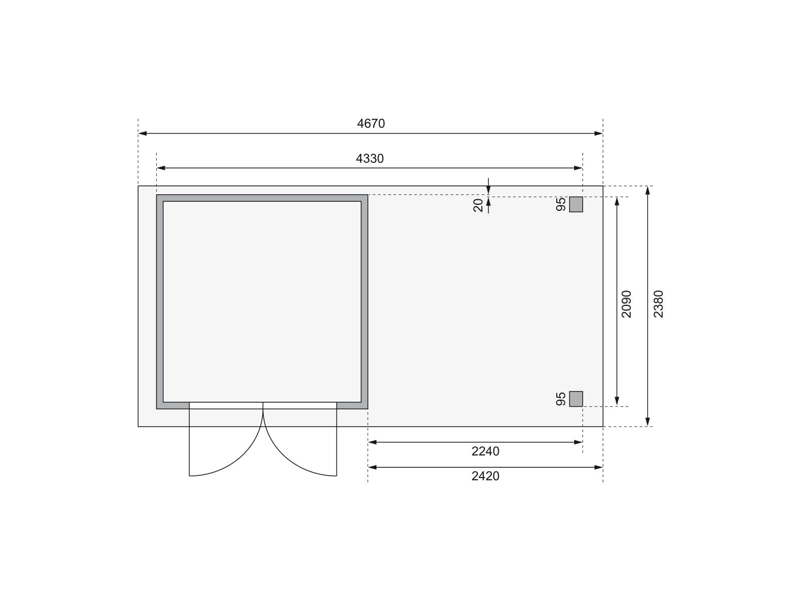 Karibu Gartenhaus Askola 2 terragrau mit Anbaudach 2,40 Meter, Seiten- und Rückwand