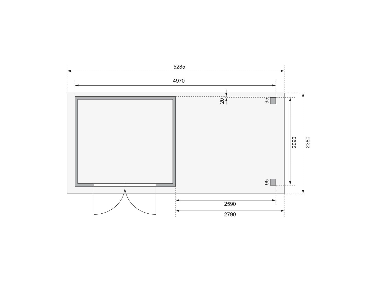 Karibu Gartenhaus Askola 3 in terragrau mit Anbaudach 2,80 Meter