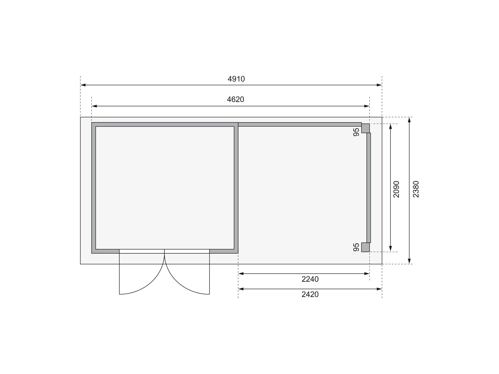 Karibu Gartenhaus Kerko 3 terragrau mit 2,40 m Anbaudach