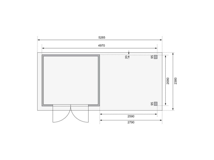 Karibu Gartenhaus Kerko 3 natur mit 2,80 m Anbaudach