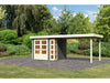 Karibu Gartenhaus Kerko 3 in terragrau mit 2,80 m Anbaudach