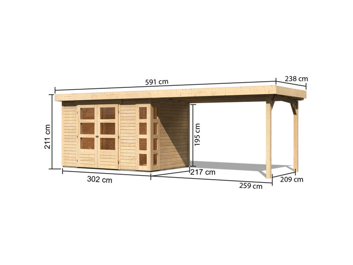 Karibu Gartenhaus Kerko 4 natur mit Anbaudach 2,80 m