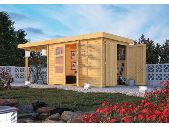 Karibu Gartenhaus Retola 3 mit Anbaudachdach 2,40 Meter