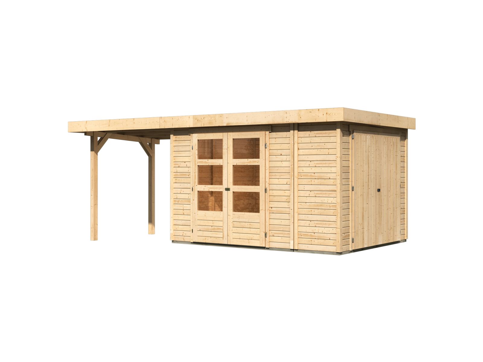 Karibu Gartenhaus Retola 4 mit Anbauschrank und Anbaudach 2,40 Meter