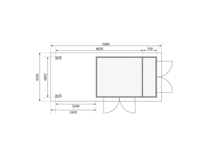 Karibu Gartenhaus Retola 4 mit Anbauschrank und Anbaudach 2,40 Meter