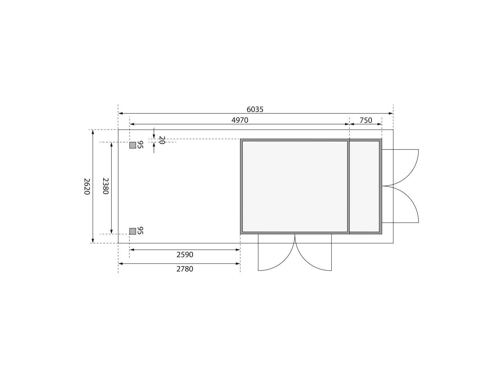 Karibu Gartenhaus Retola 4 mit Anbauschrank und Anbaudach 2,80 Meter