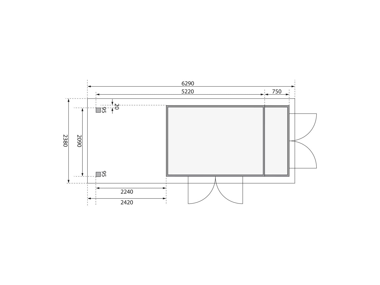 Karibu Gartenhaus Retola 5 mit Anbauschrank und Anbaudach 2,40 Meter