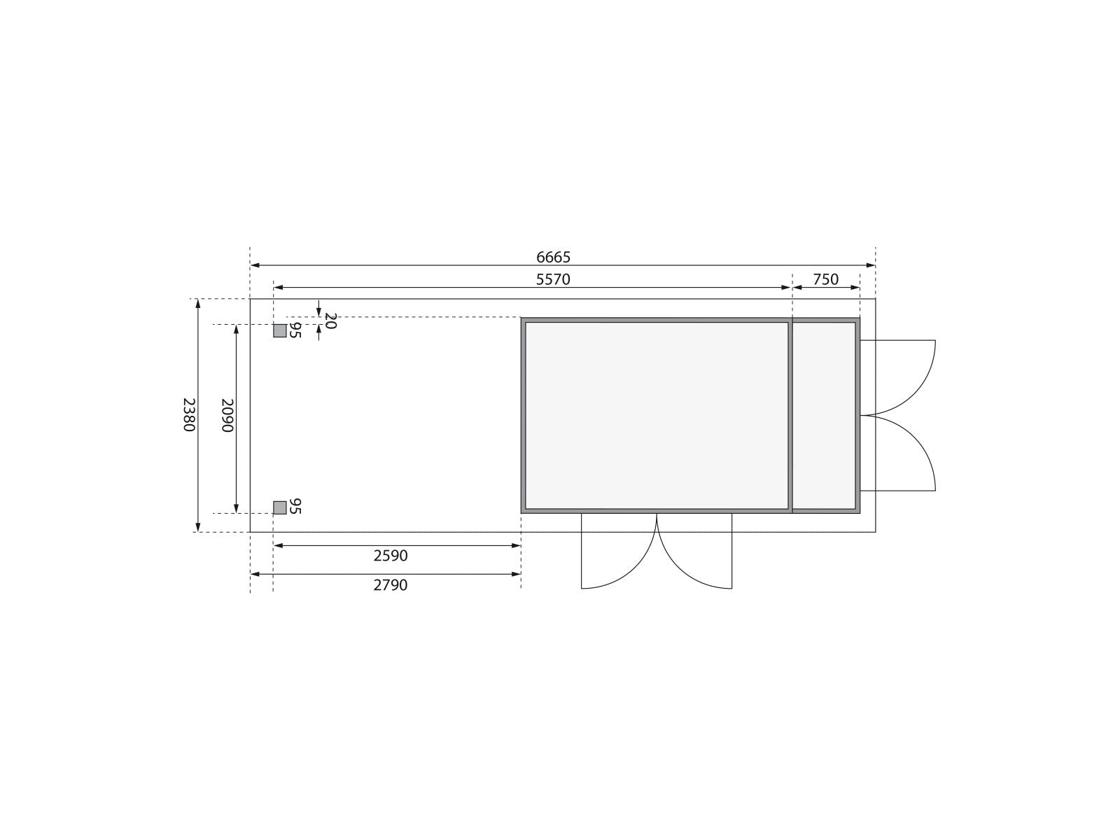Karibu Gartenhaus Retola 5 mit Anbauschrank und Anbaudach 2,80 Meter