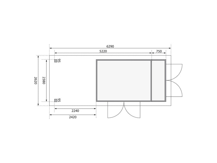Karibu Gartenhaus Retola 6 mit Anbauschrank und Anbaudach 2,40 Meter