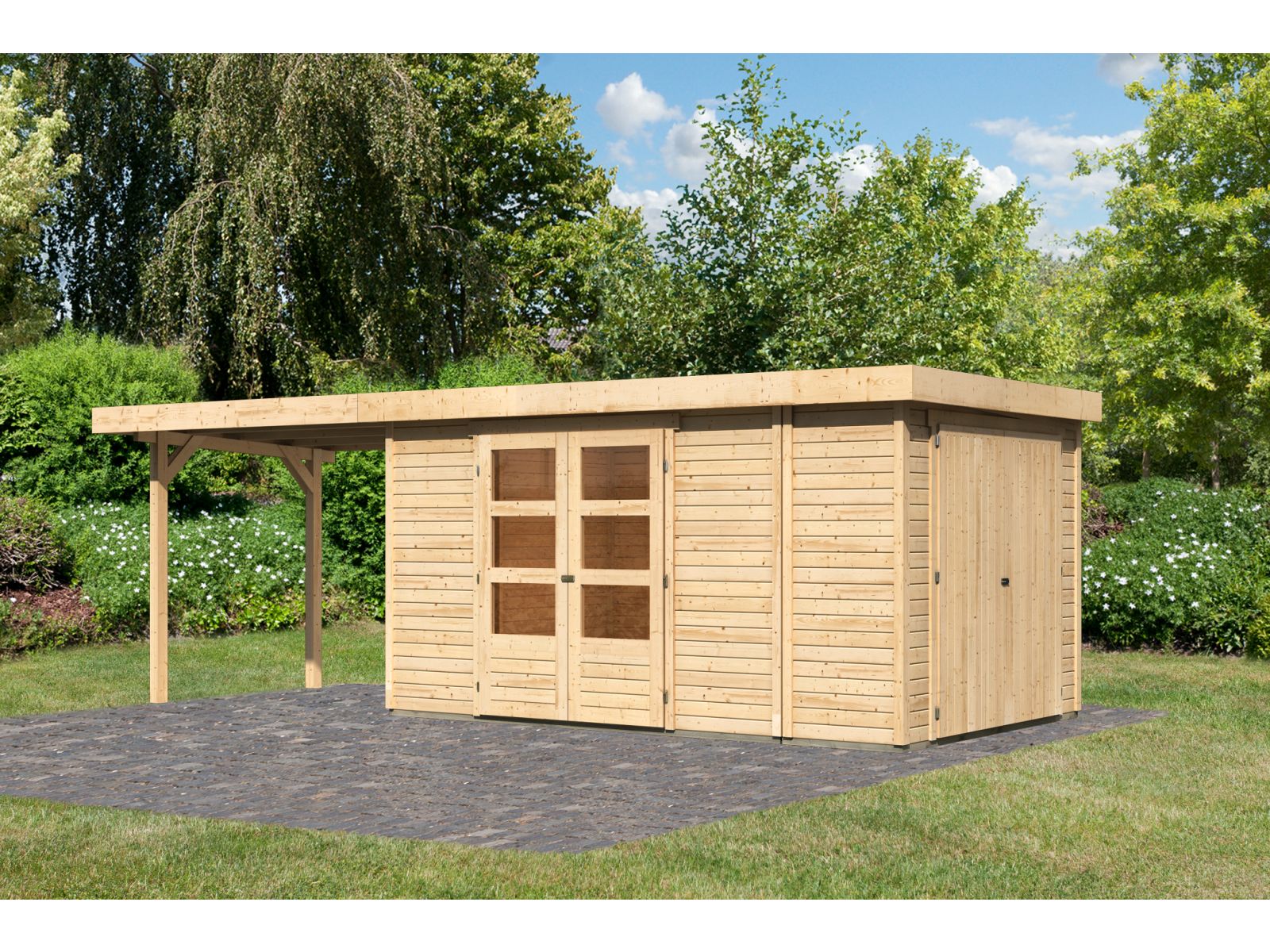 Karibu Gartenhaus Retola 6 mit Anbaudach 2,80 Meter