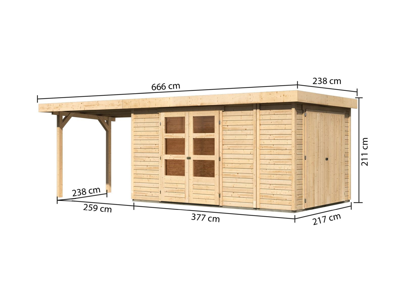 Karibu Gartenhaus Retola 6 mit Anbaudach 2,80 Meter