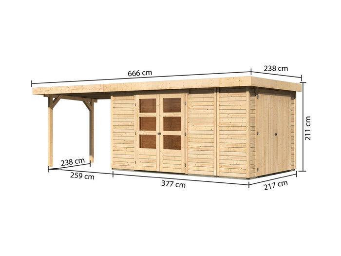 Karibu Gartenhaus Retola 6 mit Anbaudach 2,80 Meter