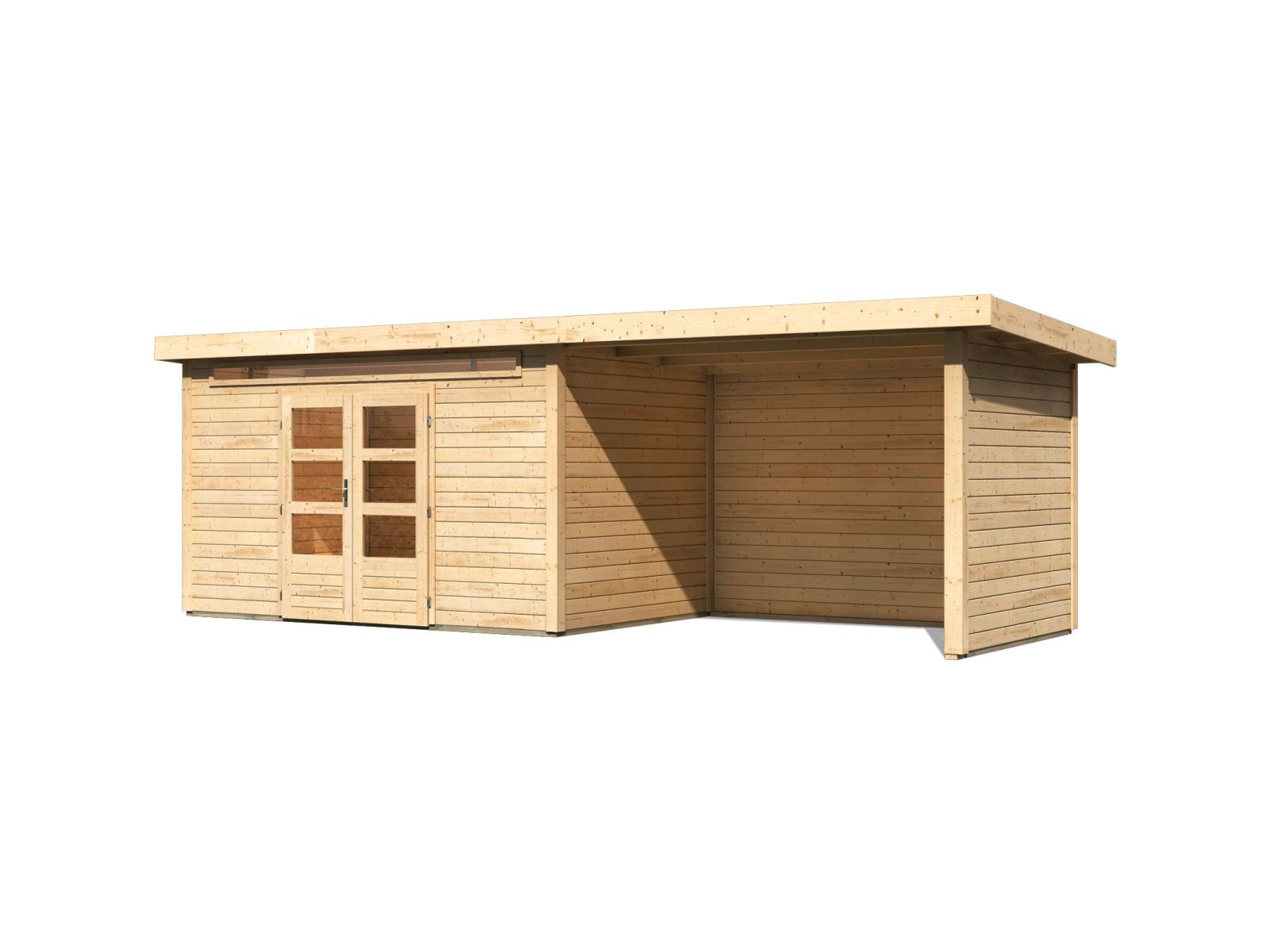 Karibu Gartenhaus Kandern 7 mit Anbaudach 2,95 Meter inklusive Rück-und Seitenwand