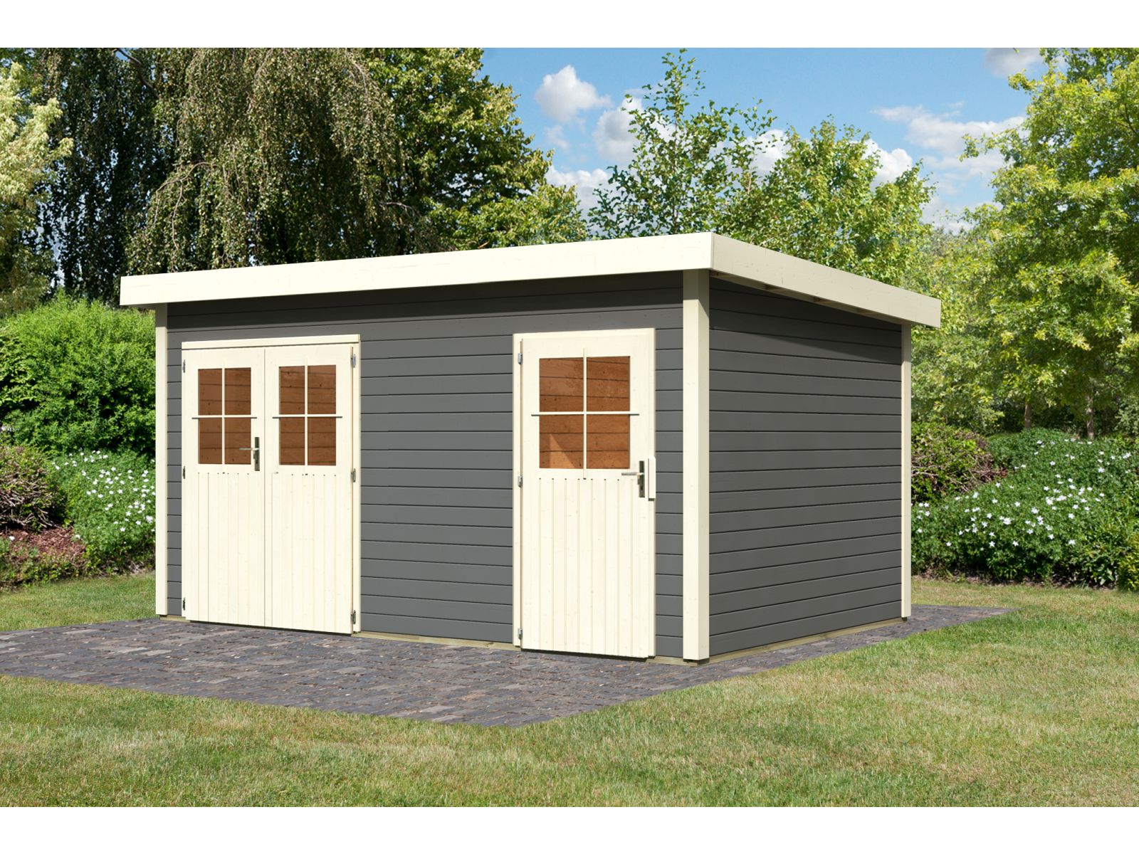 Karibu Gartenhaus Mattrup 2-Raum-Haus in terragrau 28 mm