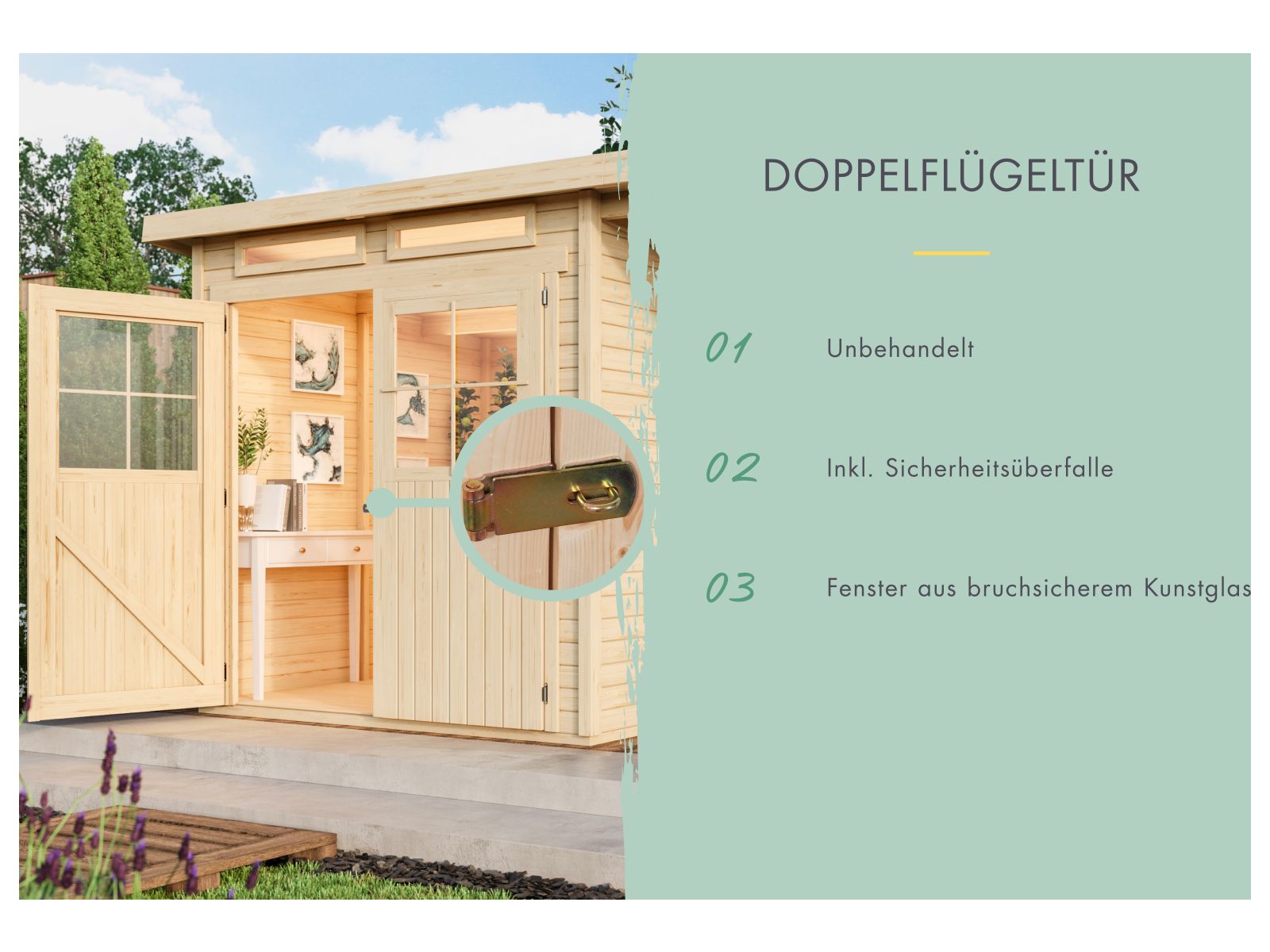 Karibu Gartenhaus Glücksburg 2 inkl. Anbaudach