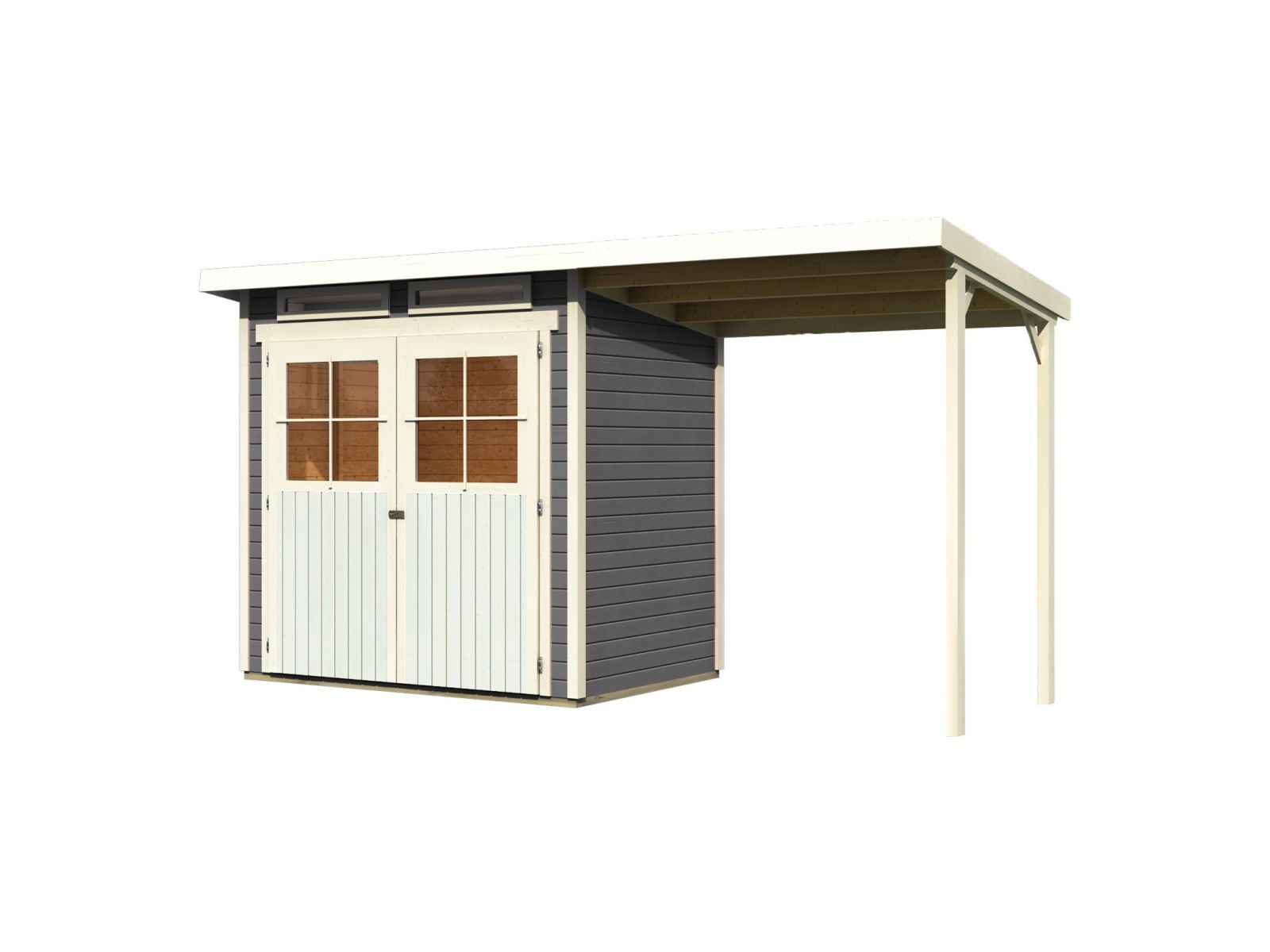 Karibu Gartenhaus Glücksburg 2 in terragrau inkl. Anbaudach