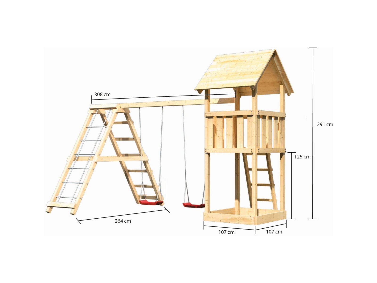 Karibu Spielturm Lotti mit Doppelschaukel inkl. Klettergerüst
