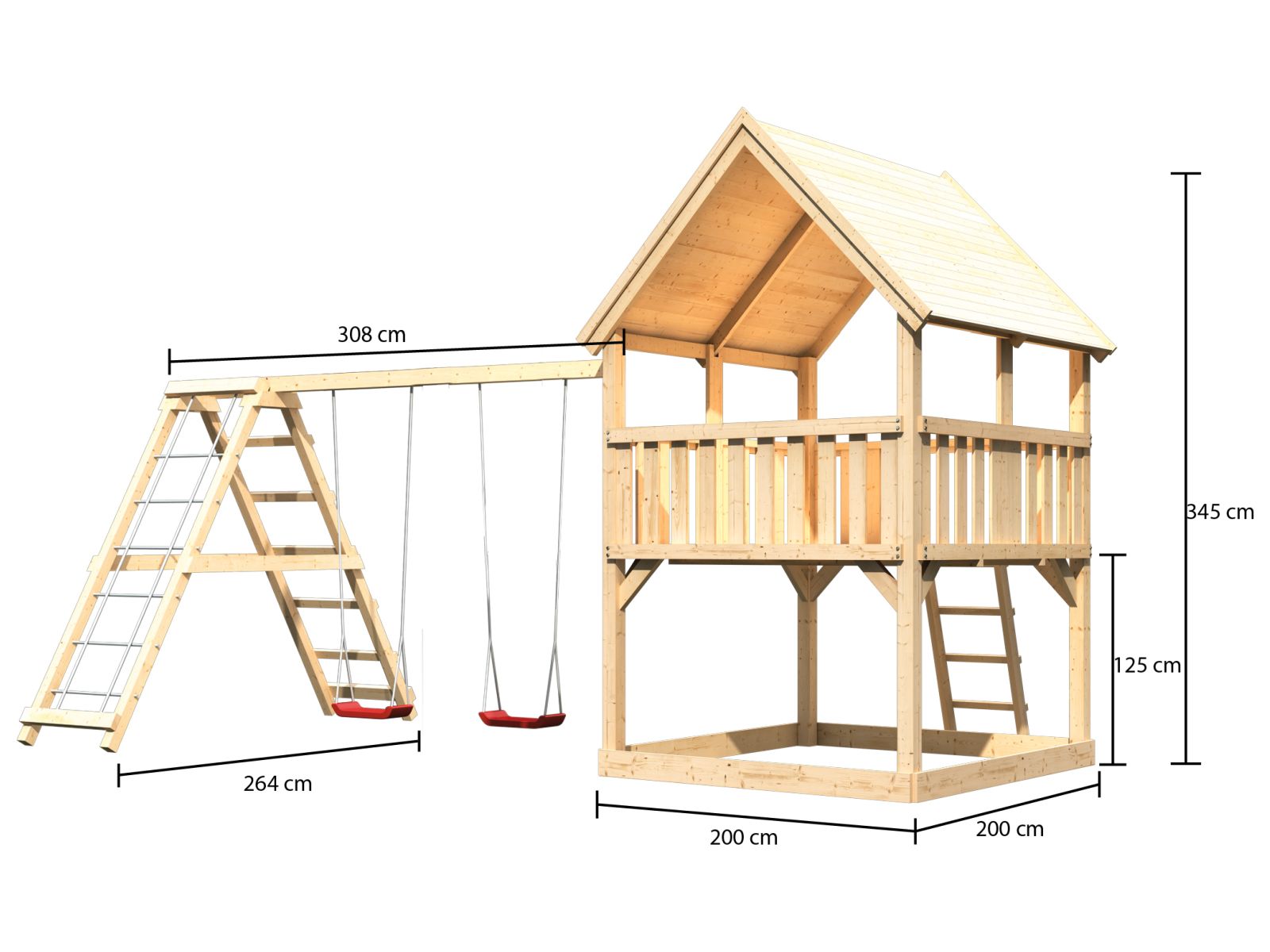 Karibu Spielturm Luis Satteldach + Doppelschaukelanbau Klettergerüst