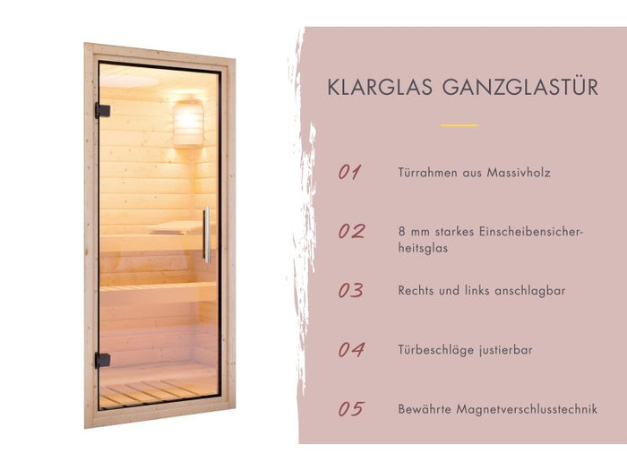 Karibu Saunatür Classic klarglas für 38 / 40 mm Wandstärke
