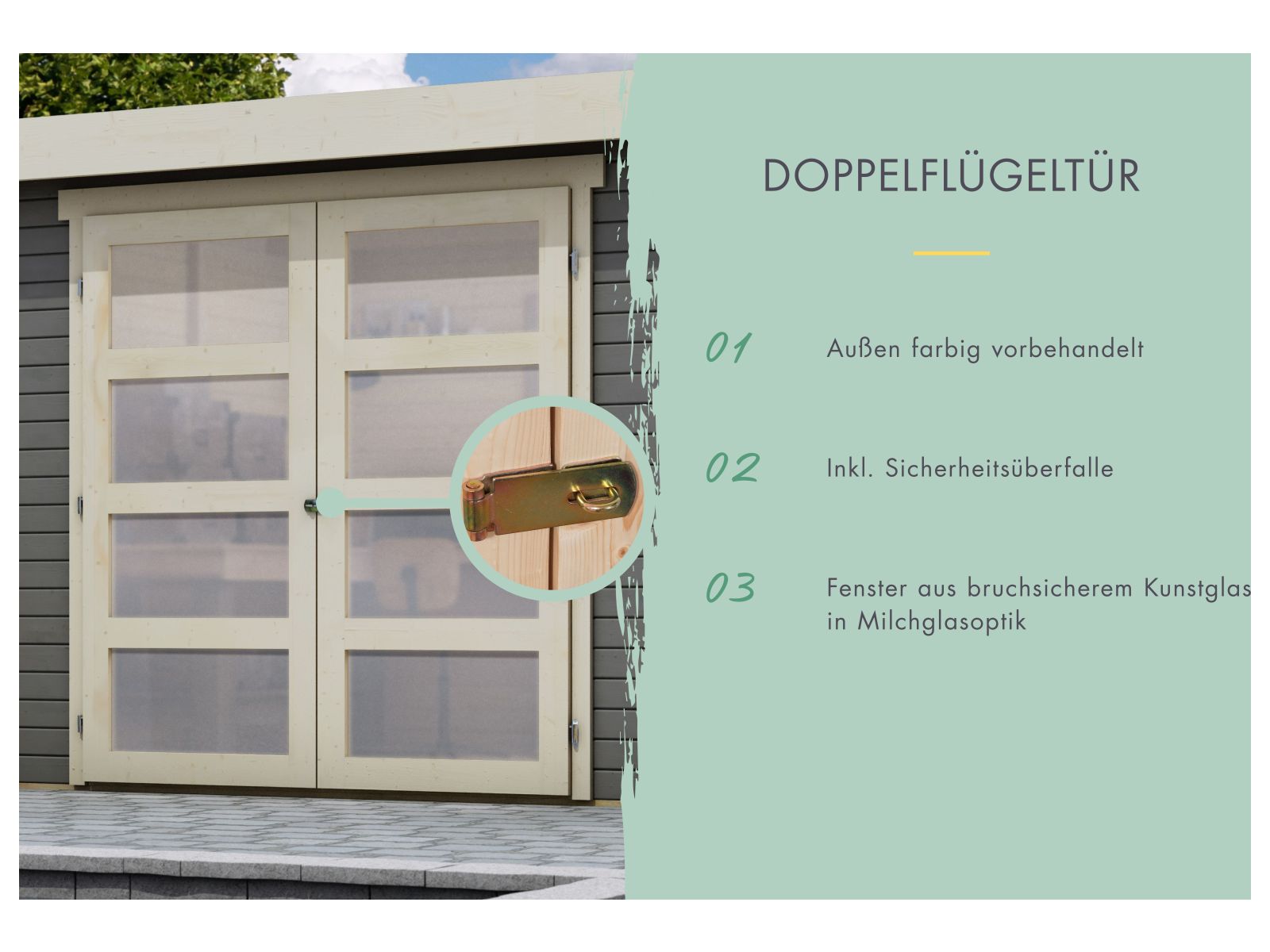 Karibu Gartenhaus Goldendorf 5 terragrau 19 mm mit Anbaudach 2,40 m und Rückwand