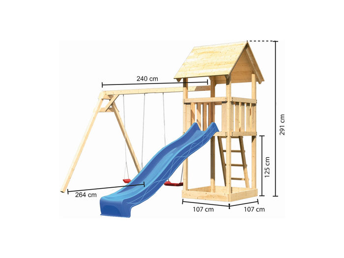 Karibu Spielturm Lotti Set mit Doppelschaukel und Rutsche in blau