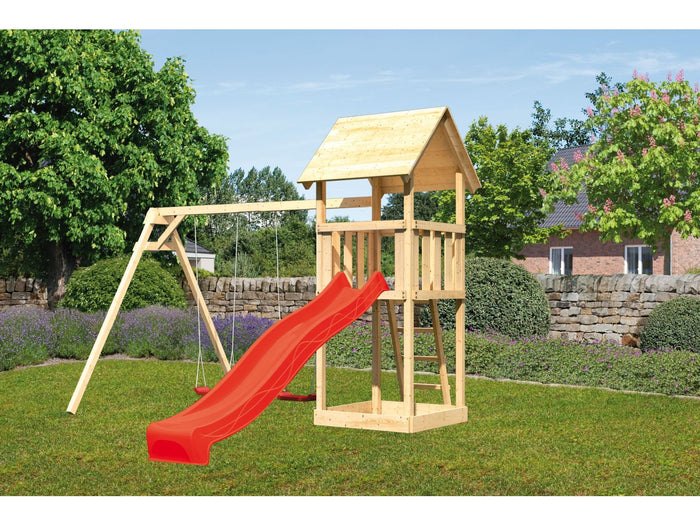Karibu Spielturm Lotti Set mit Doppelschaukel und Rutsche in rot