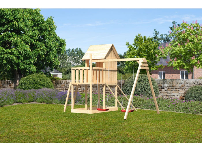 Karibu Stelzenhaus Frieda + Doppelschaukel + Netzrampe