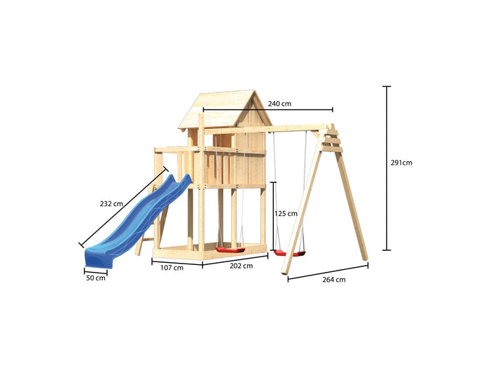 Karibu Stelzenhaus Frieda + Rutsche blau + Doppelschaukel