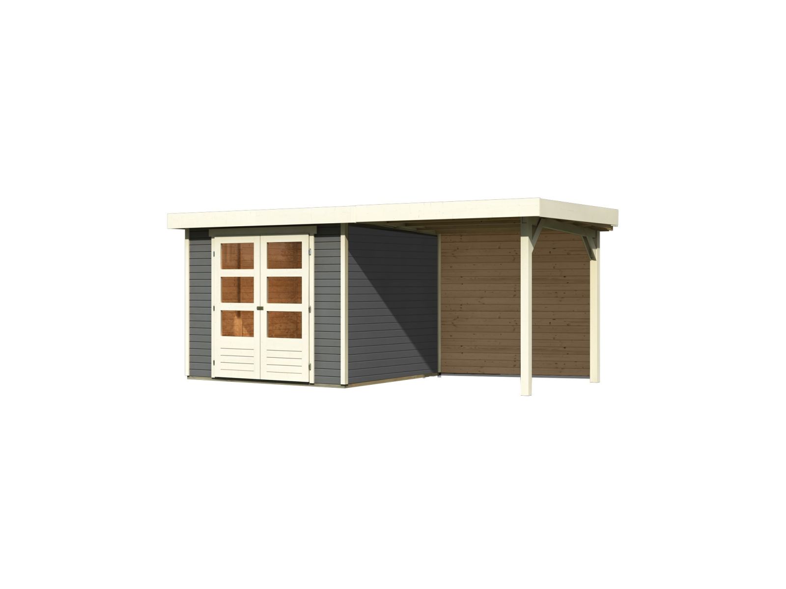 Karibu Gartenhaus Askola 3,5 mit Anbaudach 2,4 m, Rückwand, terragrau