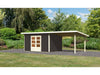 Karibu Gartenhaus Northeim 4 terragrau mit Anbaudach 3 m