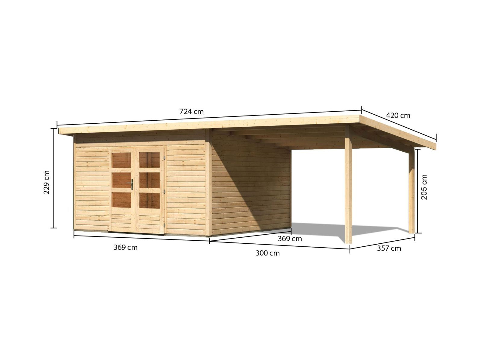 Karibu Gartenhaus Northeim 5 natur mit Anbaudach 3 m