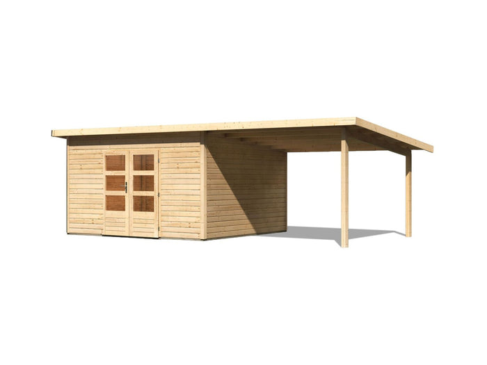 Karibu Gartenhaus Northeim 5 natur mit Anbaudach 3 m