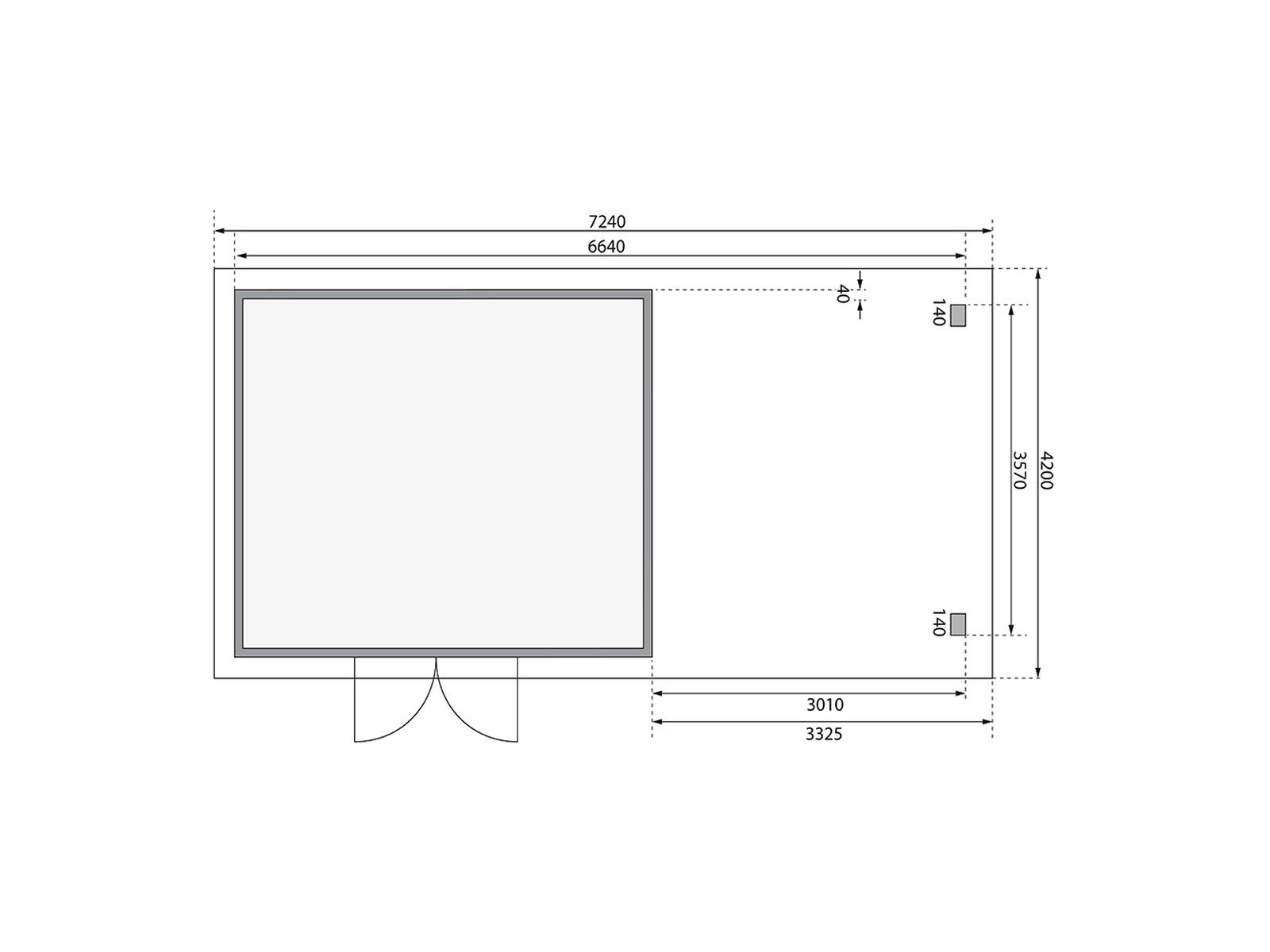 Karibu Gartenhaus Northeim 5 natur mit Anbaudach 3 m