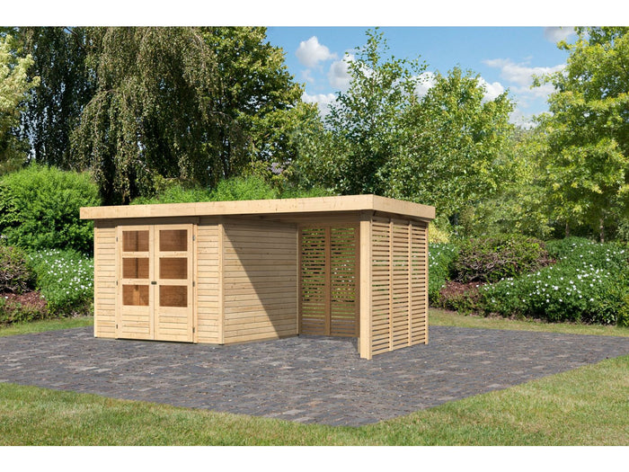 Karibu Gartenhaus Askola 3,5 mit Anbaudach 2,4 m mit Lamellenwänden