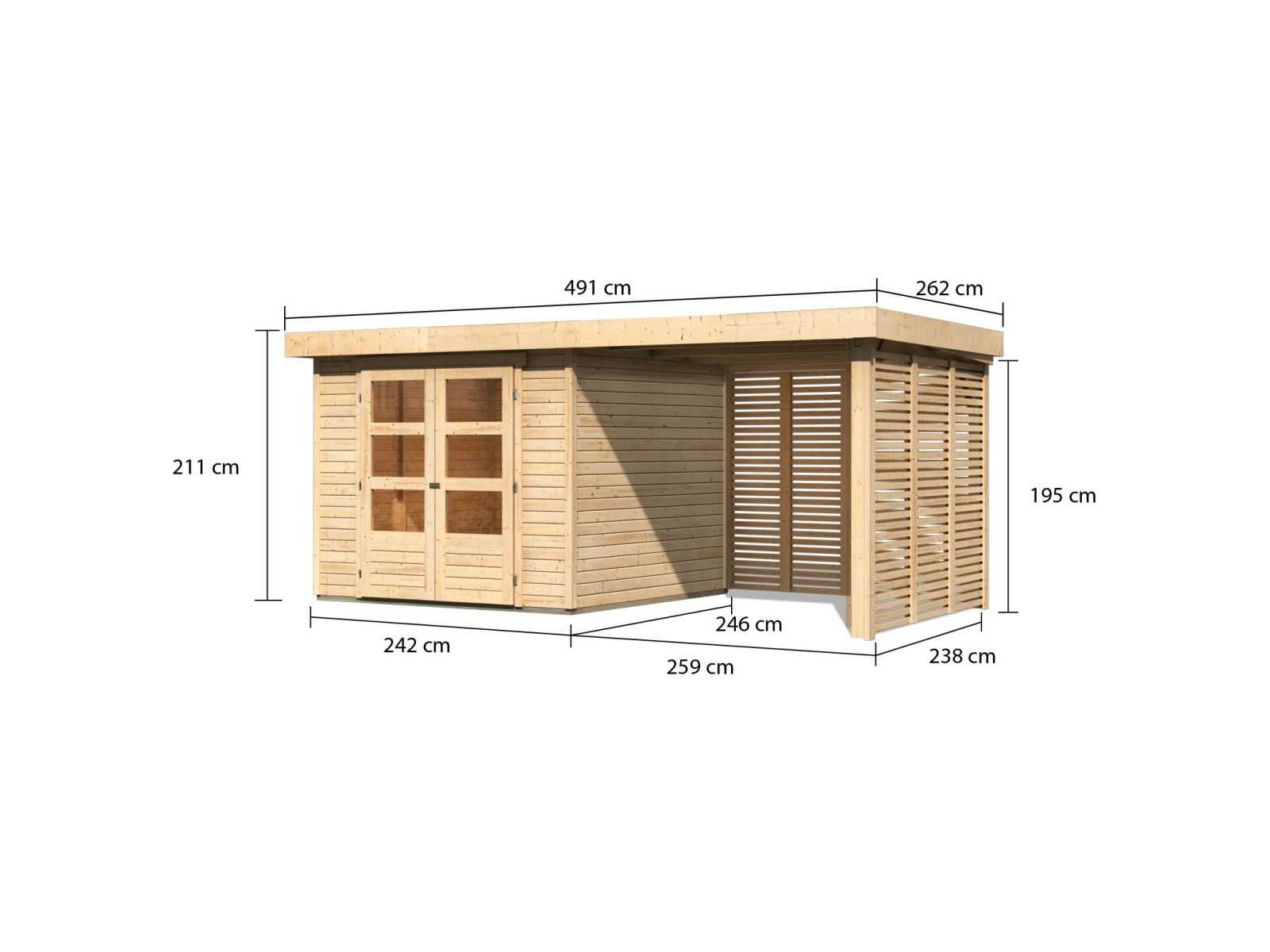 Karibu Gartenhaus Askola 3,5 mit Anbaudach 2,4 m mit Lamellenwänden