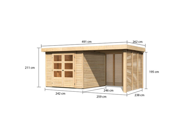 Karibu Gartenhaus Askola 3,5 mit Anbaudach 2,4 m mit Lamellenwänden