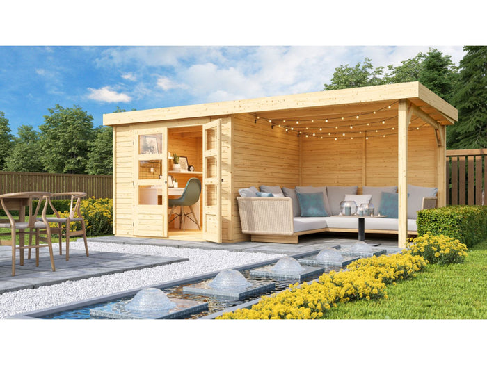 Karibu Gartenhaus Askola 3,5 mit Anbaudach 2,8 m, Rückwand