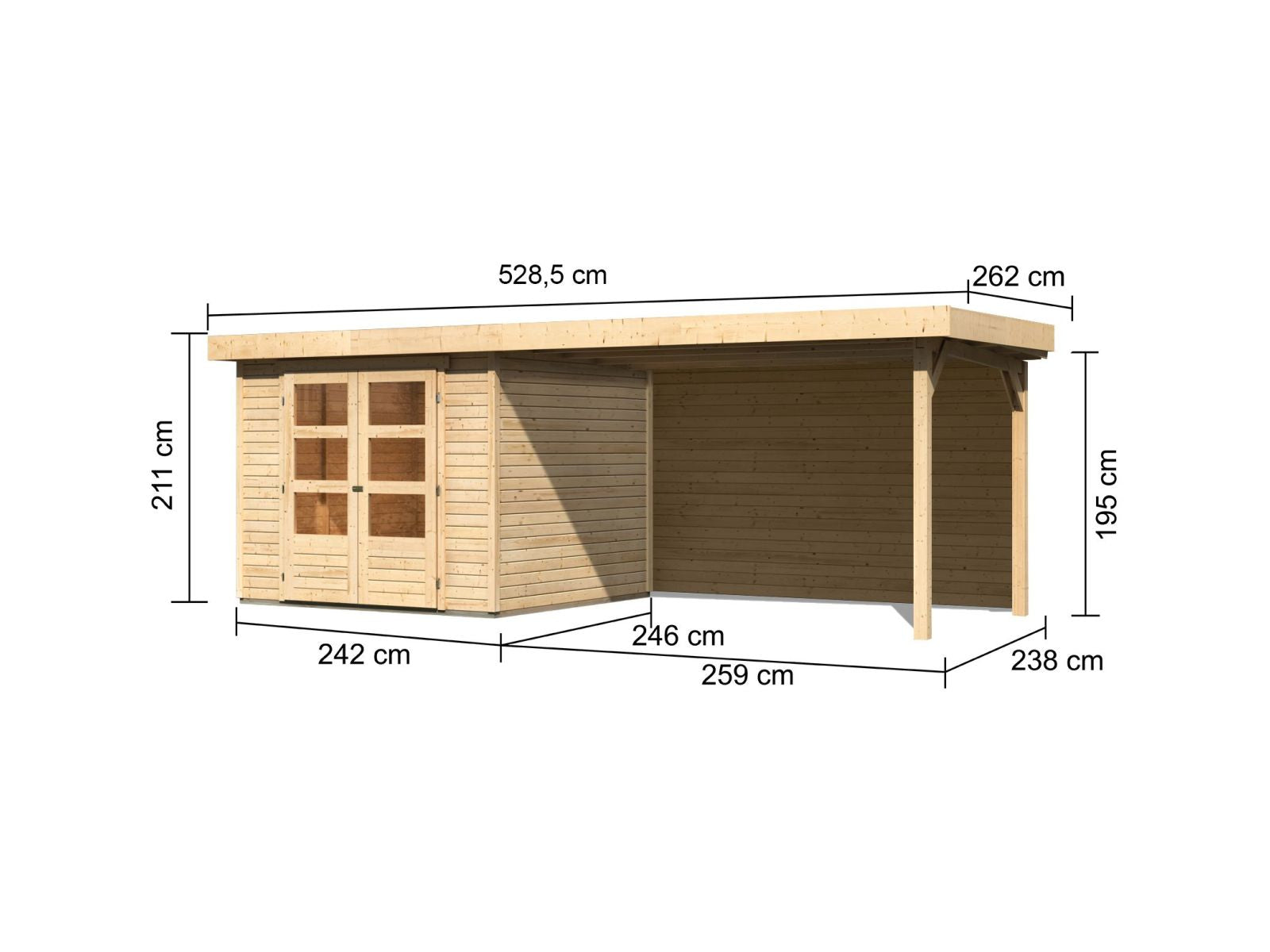 Karibu Gartenhaus Askola 3,5 mit Anbaudach 2,8 m, Rückwand