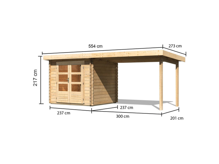 Karibu Gartenhaus Bastrup 2 mit Anbaudach 3 Meter natur