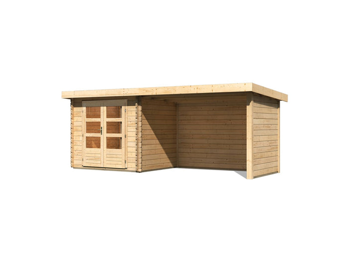 Karibu Gartenhaus Bastrup 2 mit Anbaudach 3 Meter inkl. Rück-und Seitenwand