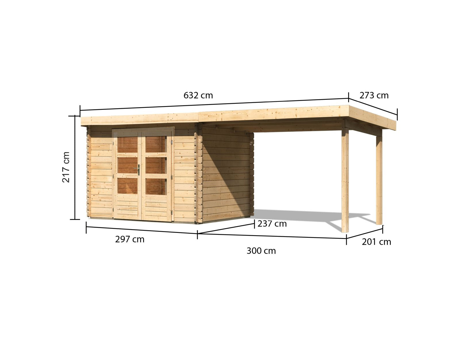 Karibu Gartenhaus Bastrup 3 mit Anbaudach 3 Meter natur