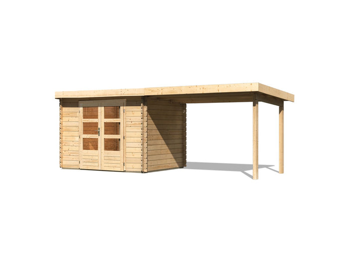 Karibu Gartenhaus Bastrup 3 mit Anbaudach 3 Meter natur