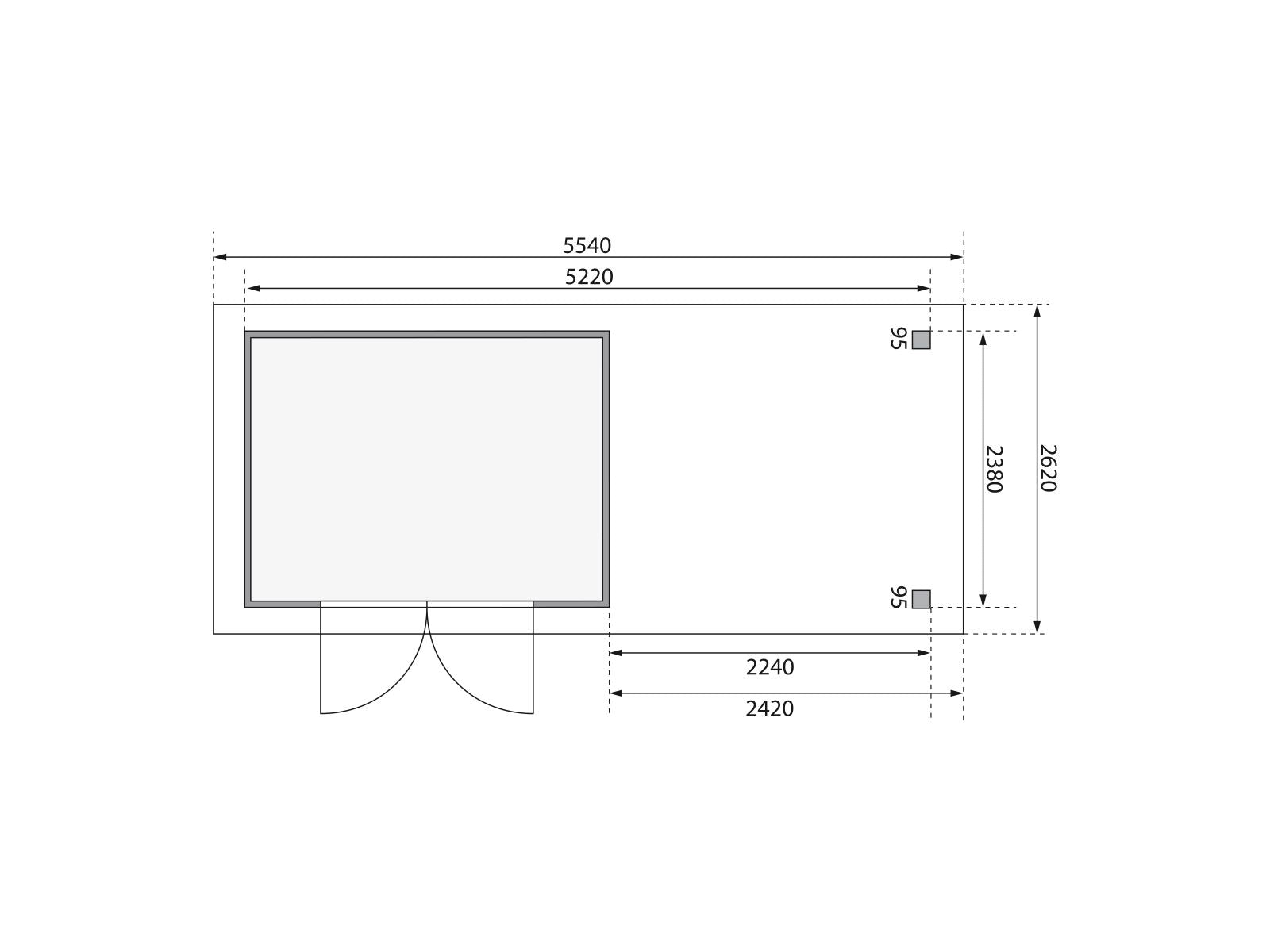 Karibu Gartenhaus Askola 5 mit Anbaudach 2,4 m, Lamellenwänden