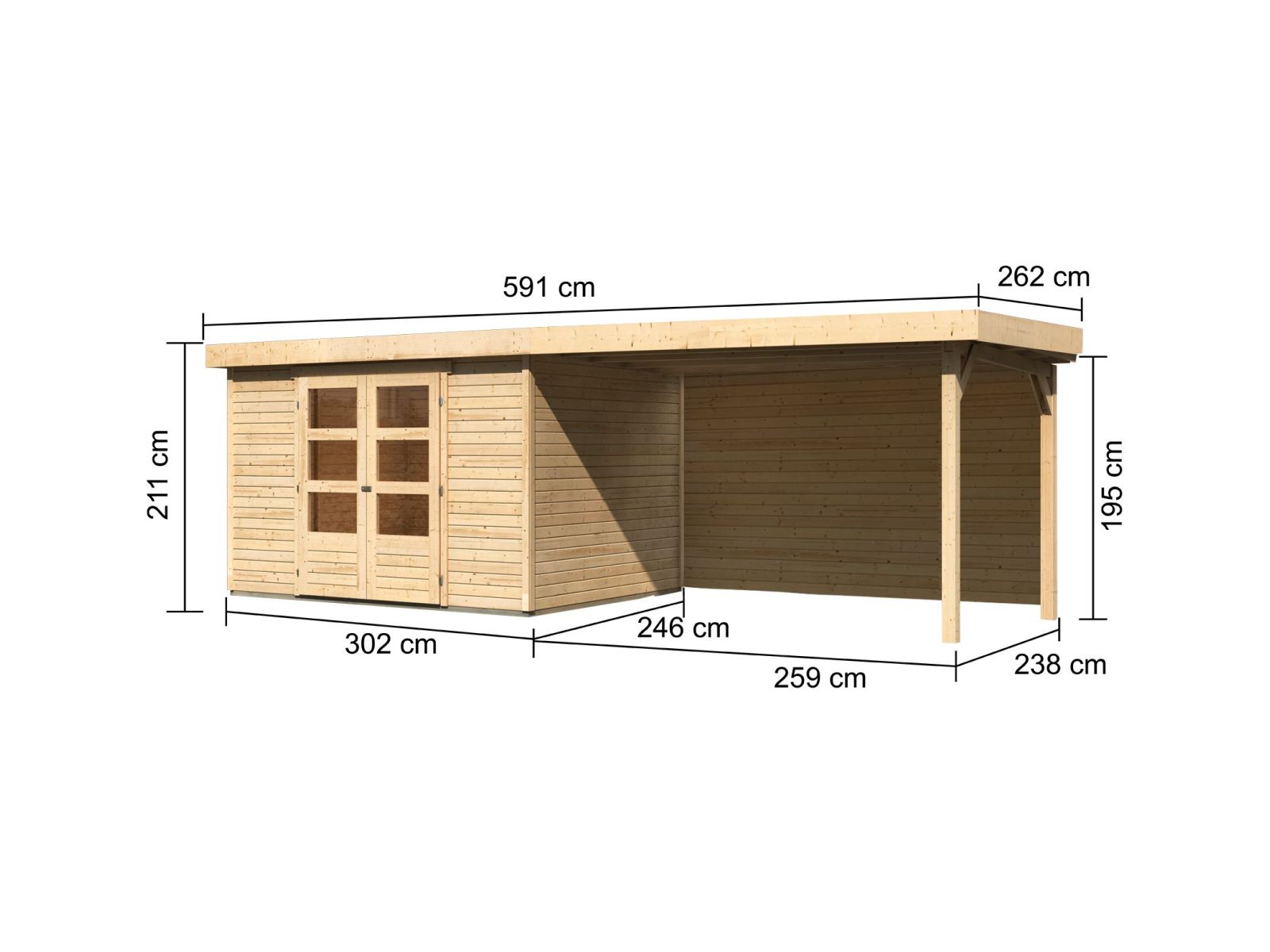 Karibu Gartenhaus Askola 5 mit Anbaudach 2,8 m, Rückwand
