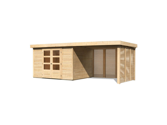 Karibu Gartenhaus Askola 5 mit Anbaudach 2,8 m, Lamellenwände